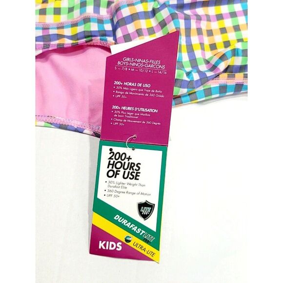 TYR DuraFast Lite Girls SUNSET PLAID Maxfit 1pc Swimsuit Dk Violet Pink Size 14 - Picture 9 of 14